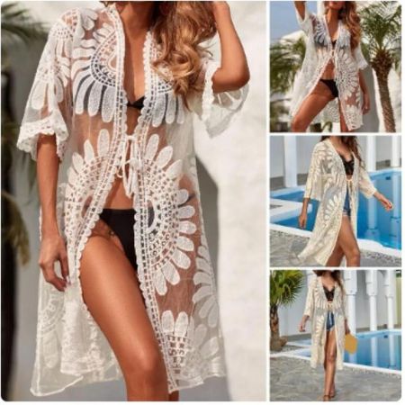 Kimono largo Tulip con Manga 3 4 Blanco - Talla ML