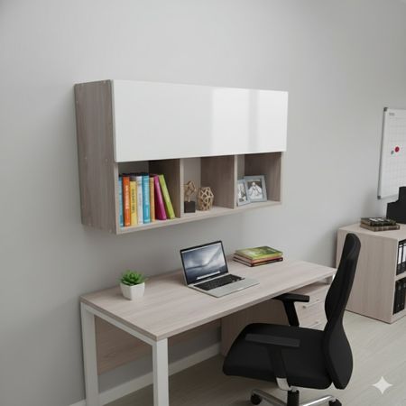 Librero estante flotante de melamina Ceniza y Blanco