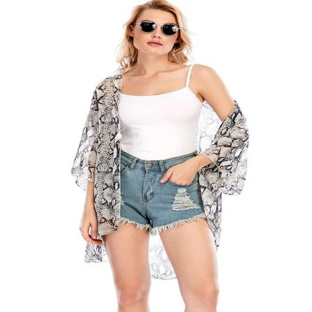Kimono Mujer Cardigan blusa abierta Snake - Gris Beige - Talla L