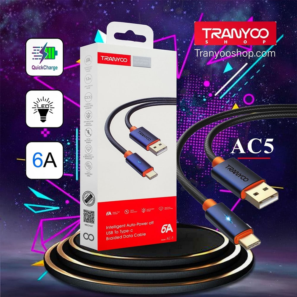 Cable de Carga Tranyoo Tipo C Negro 6 Amperios