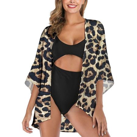 Kimono capa mujer Leopard print XL - Beige marrón Beige