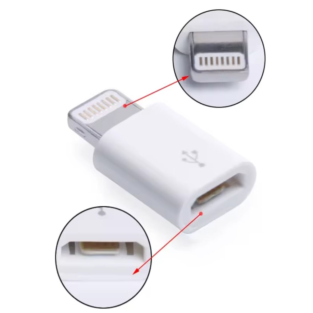Adaptador Convertidor Microusb V8 Android a Lightning Blanco
