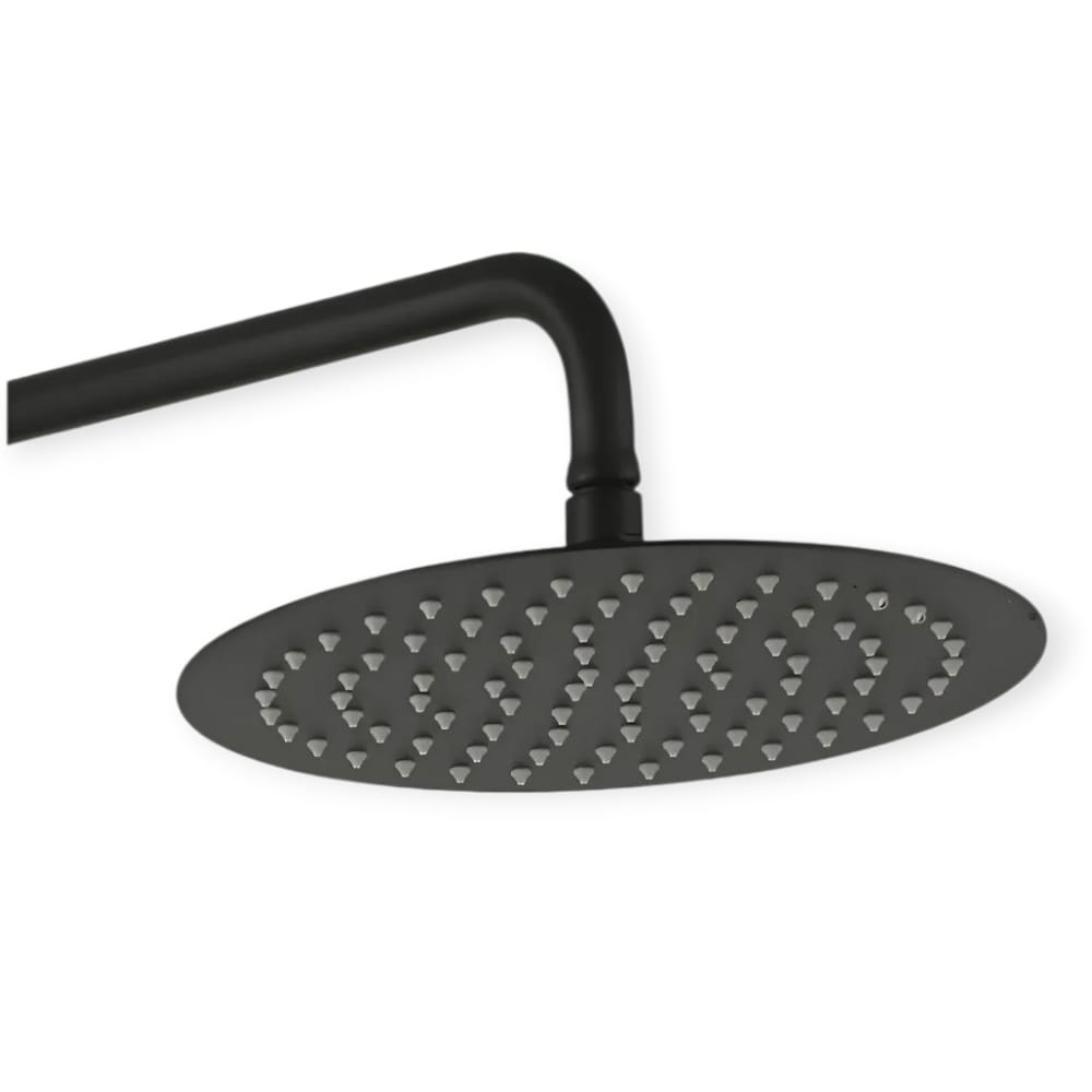 Cabezal de ducha con brazo redondo de 40 cm de acero SS201 negro mate