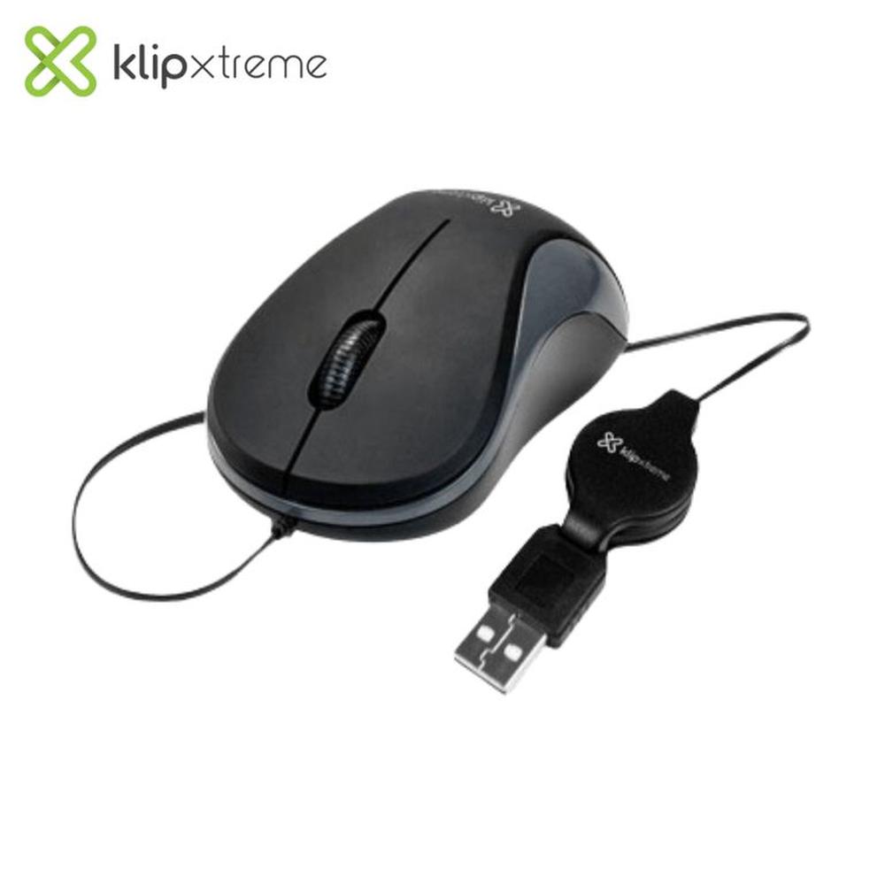Mouse Klip Xtreme Karbon Negro USB Retráctil Ambidiestro 1000 DPI