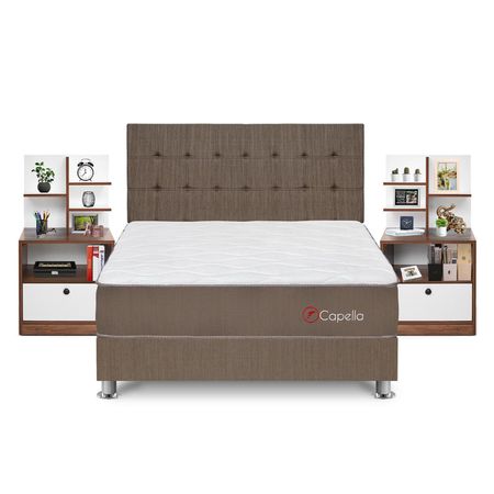 Dormitorio Capella Queen + Velador Repisa Colors + Protector + Almohada