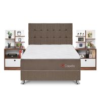Dormitorio Capella 2 Plazas + Velador Repisa Colors + Protector + Almohada