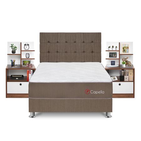 Dormitorio Capella 2 Plazas + Velador Repisa Colors + Protector + Almohada