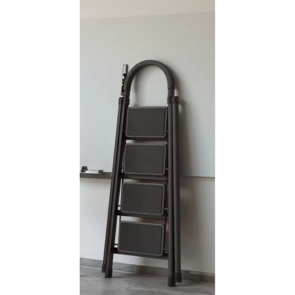 Escalera 4 Escalones Plegable Negro Seguridad Antideslizante Reforzado Metal Compacto Hogar Oficina