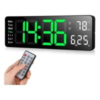 Reloj de Pared Digital Grande LED con Control Alarma Temperatura Mes Negro con verde