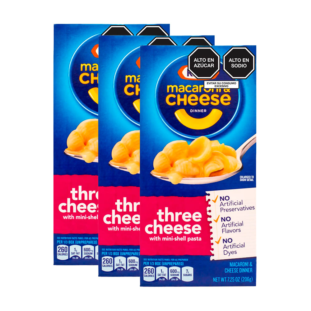 Pack Macaroni & Cheese KRAFT Tres Quesos Caja 206g x 3un