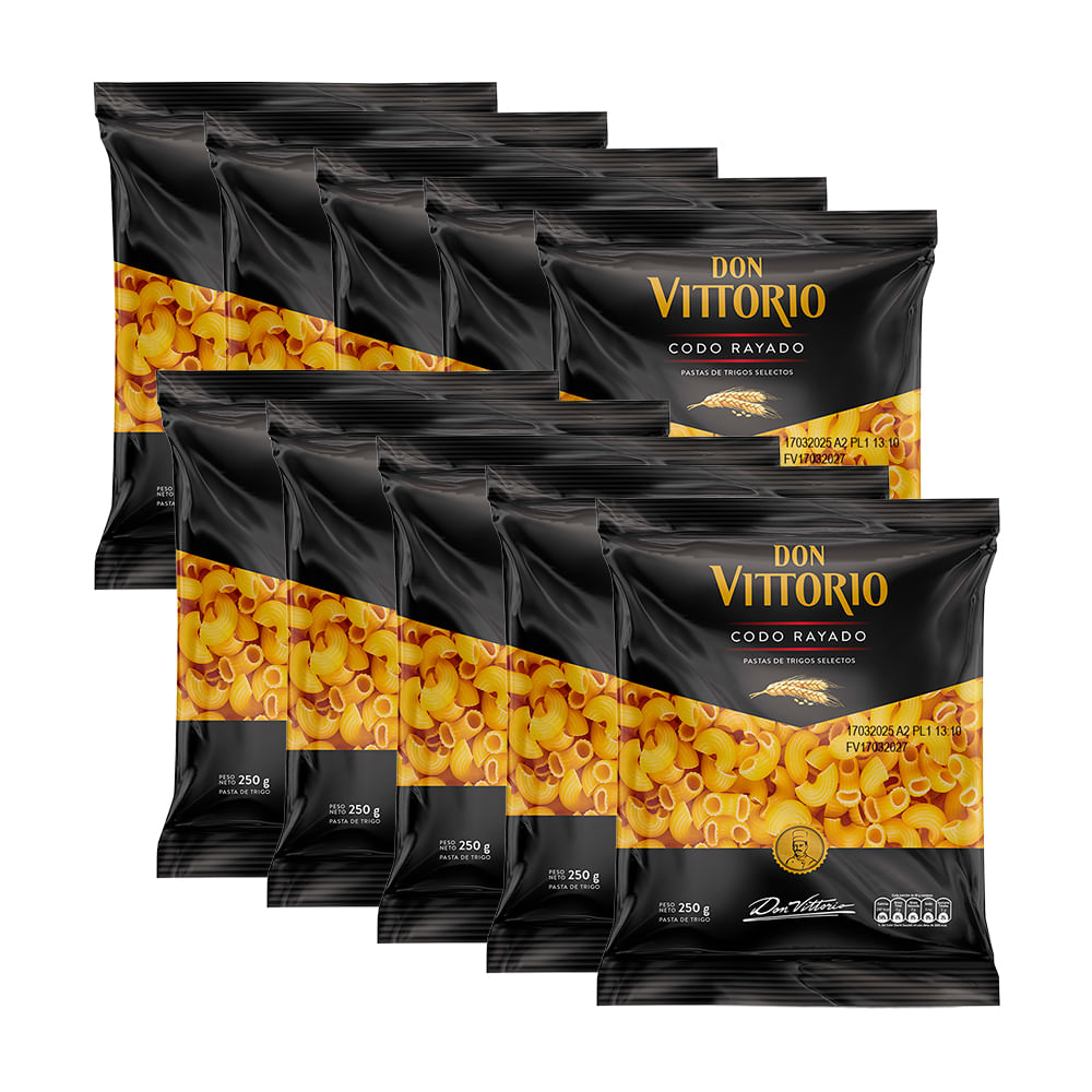 Pack Fideos Codo Rayado DON VITTORIO Bolsa 250g x 10un