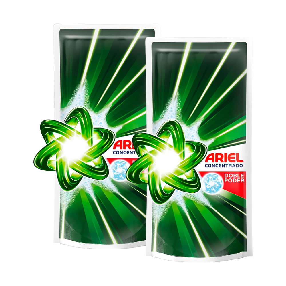 Pack Detergente Líquido ARIEL Doble Poder Concentrado Doypack 1.2L x 2un
