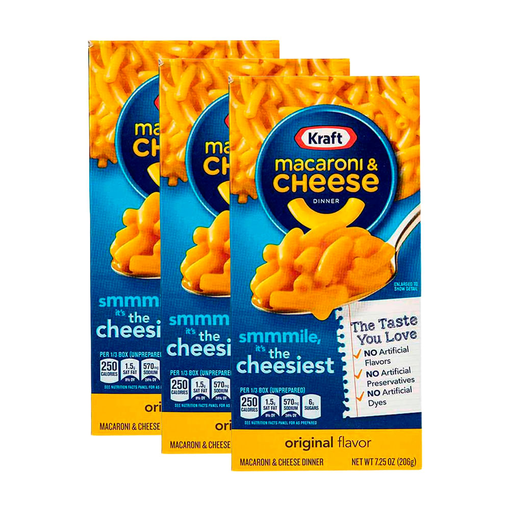 Pack Comidas Instantánea KRAFT Macaroni & Cheese original Caja 206Gr x 3un