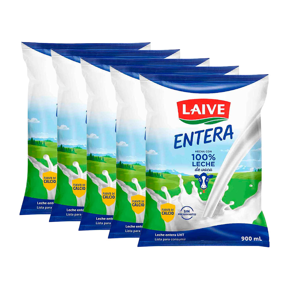 Pack Leche UHT LAIVE Entera Bolsa 900ml x 5un