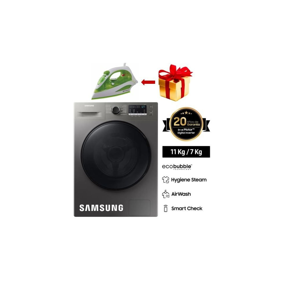 LAVASECA SAMSUNG 11 KG 7 KG CARGA FRONTAL WD11T4046BX/PE + PLANCHA IMACO