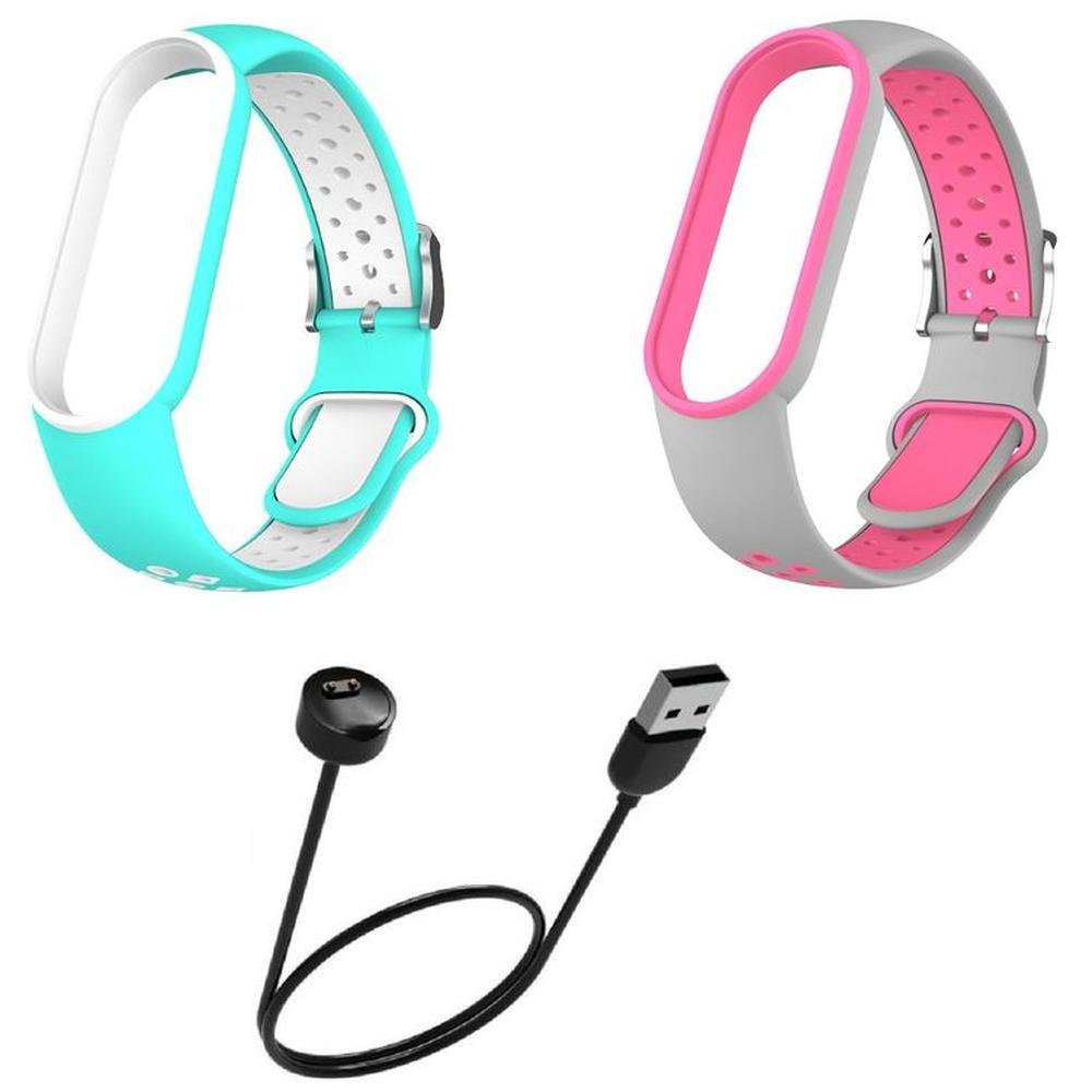 Correa Silicona Xiaomi Mi Band 5  6  7 turquesa y blanco