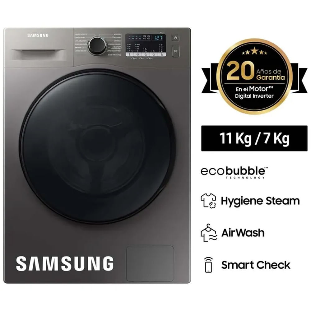 Lavaseca SAMSUNG Carga Frontal 11 Kg/7 Kg WD11T4046BXPE Inox
