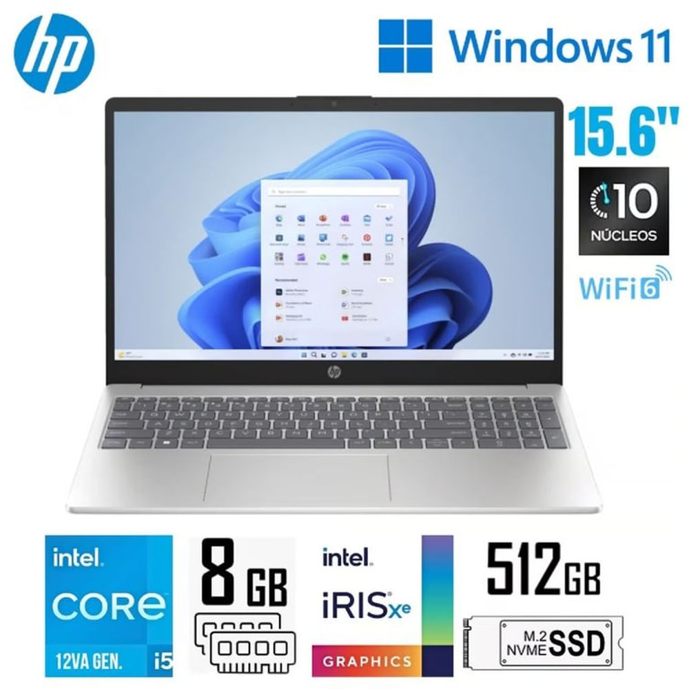LAPTOP HP 15-FD0048LA INTEL CORE i5 12va 8GB RAM 512GB SSD 15.6"" HD Windows 11 Plateado natural