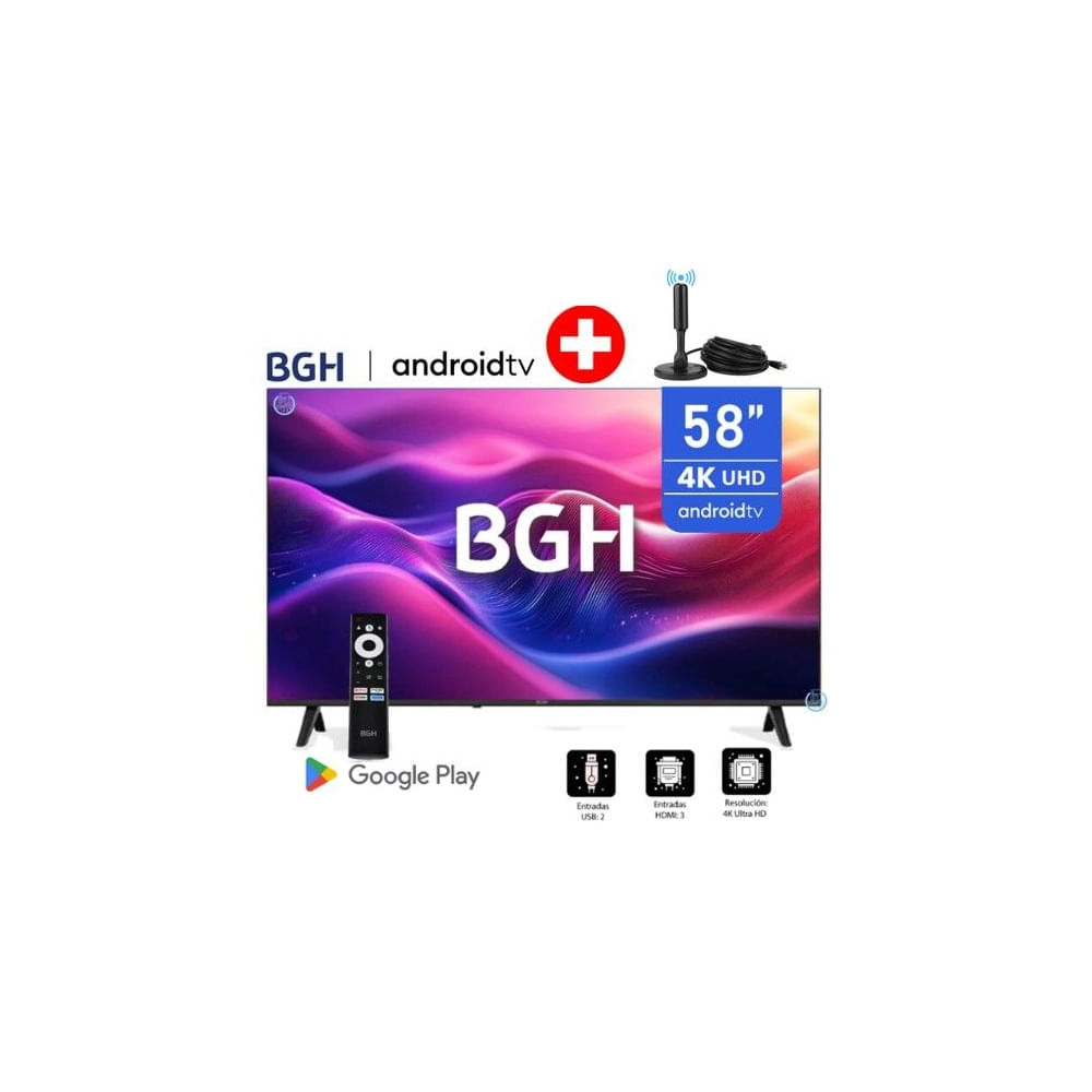 Televisor BGH 58 UHD 4K Android TV B5824UK6AIP Modelo 2025+ ANTENA