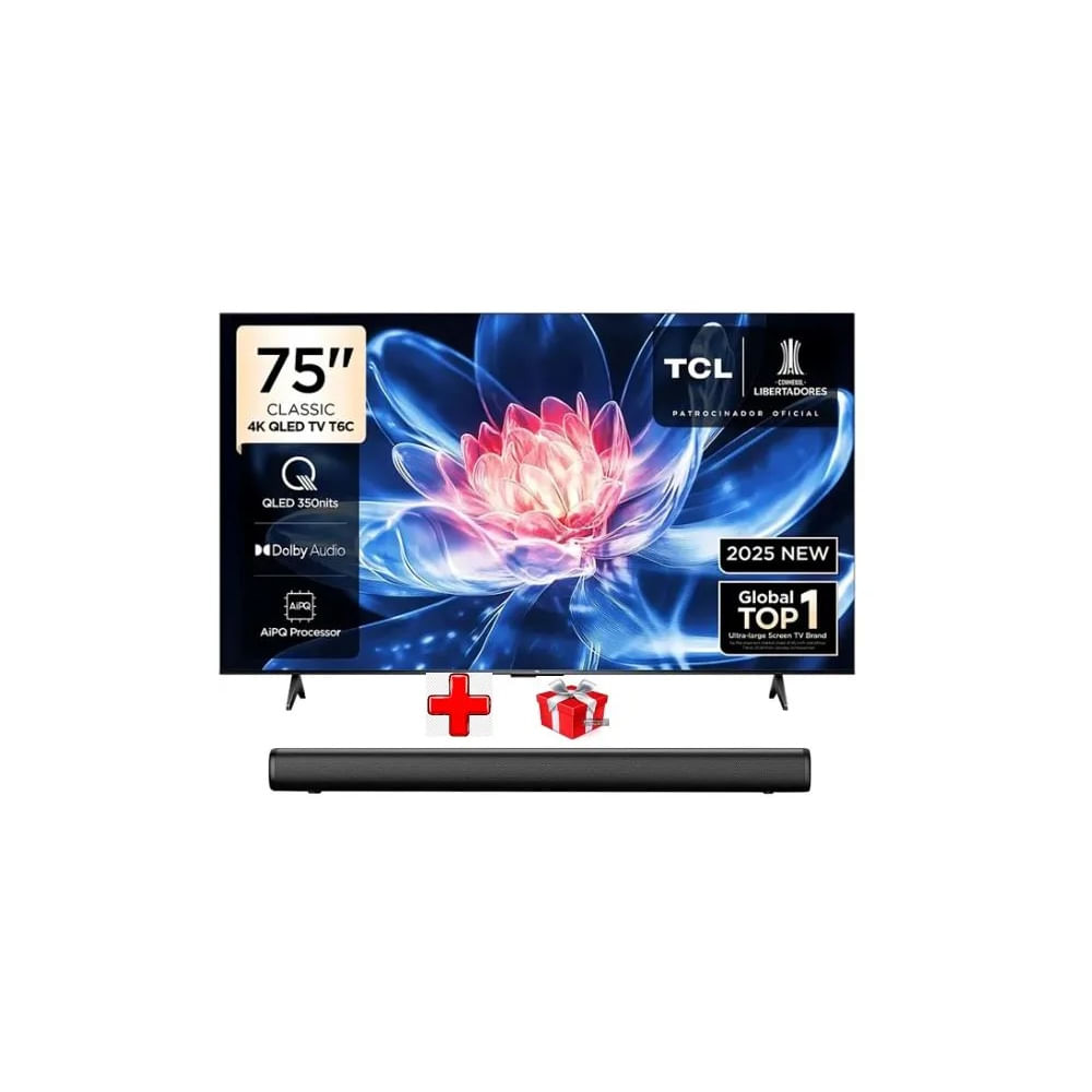 Televisor TCL QLED 75"" smart 75T6C 4K Google TV 2025 + SOUNDBAR NEX