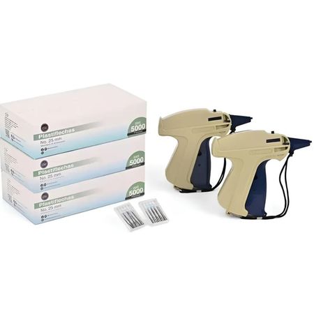 2 Pistola Etiquetadora de Ropa Más 12 Agujas y 15000 Precintos de 25mm Estándar