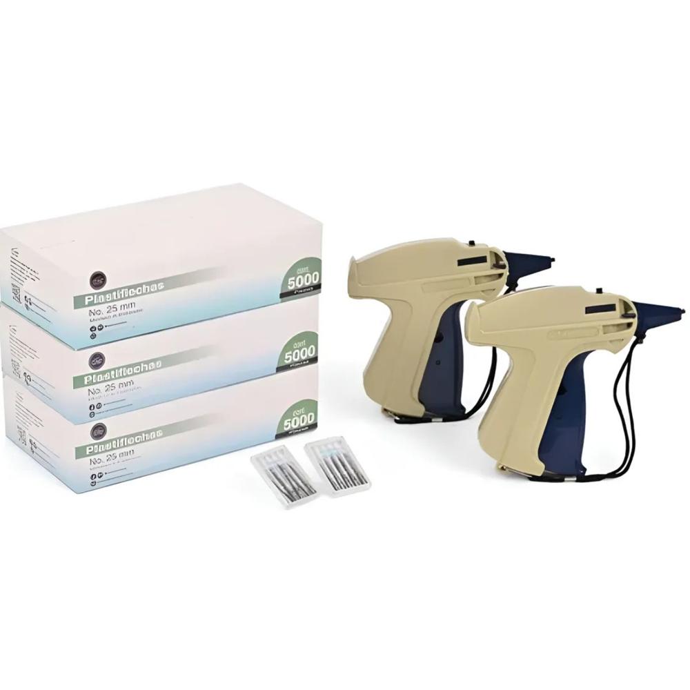 2 Pistola Etiquetadora de Ropa Más 12 Agujas y 15000 Precintos de 25mm Estándar