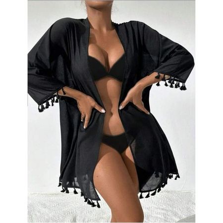 Kimono Corto Capa Salida de playa Kimey Talla ML - Negro