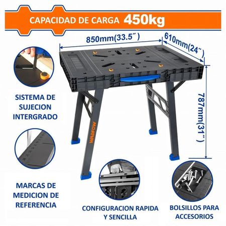 MESA DE TRABAJO MULTIFUNCIONAL SOPORTA 450KG WADFOW - WWE1535