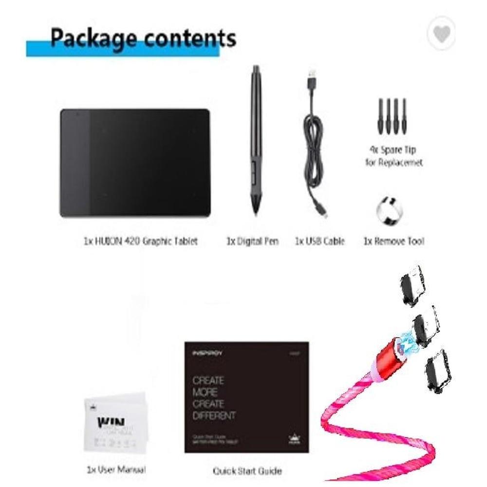 Tableta Gráfica Digital Huion 420 y CABLE LED ROJO