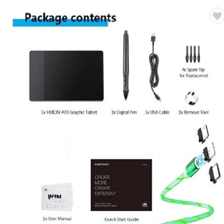 Tableta Gráfica Digital Huion 420 y CABLE LED VERDE