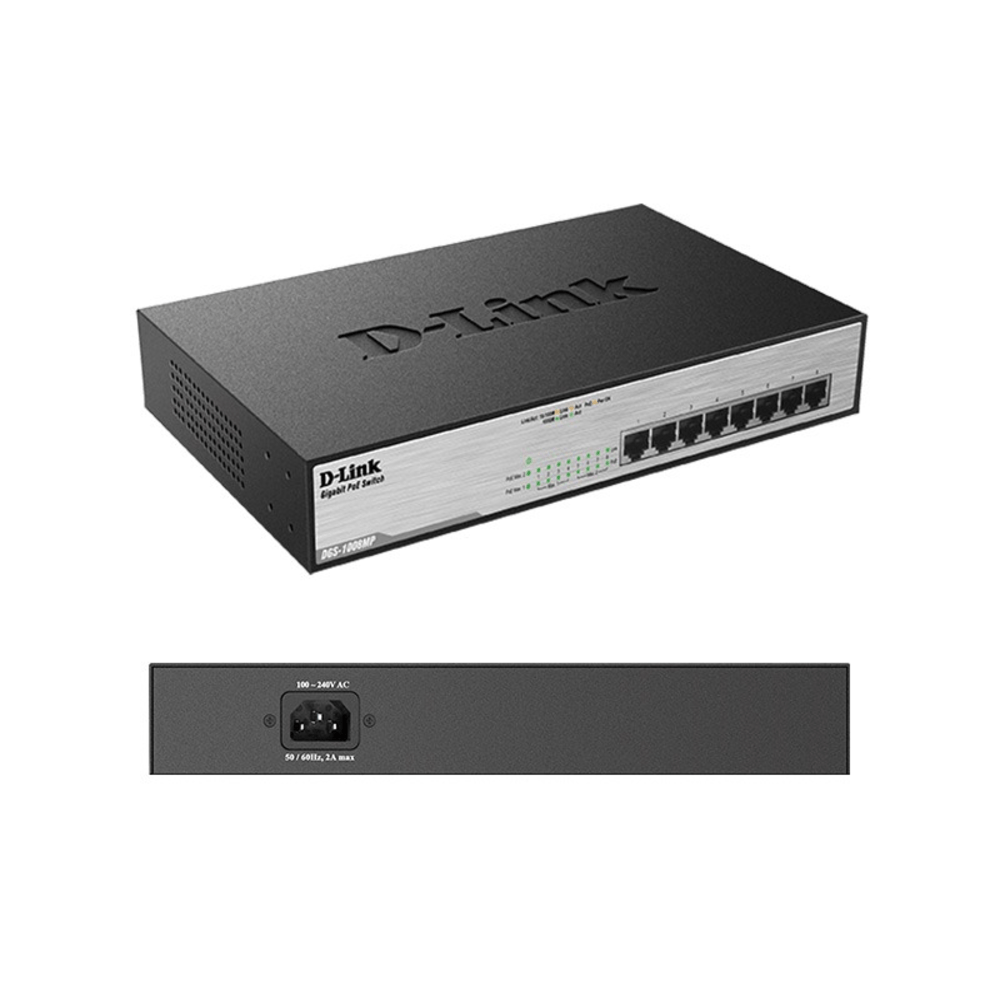 Switch D-Link DGS-1008MP, 8 RJ-45 10/100/1000 Mbps, PoE