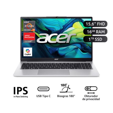 Laptop Acer Aspire lite AMD Ryzen™ 7 5700U 16GB RAM 1TB SSD 15.6