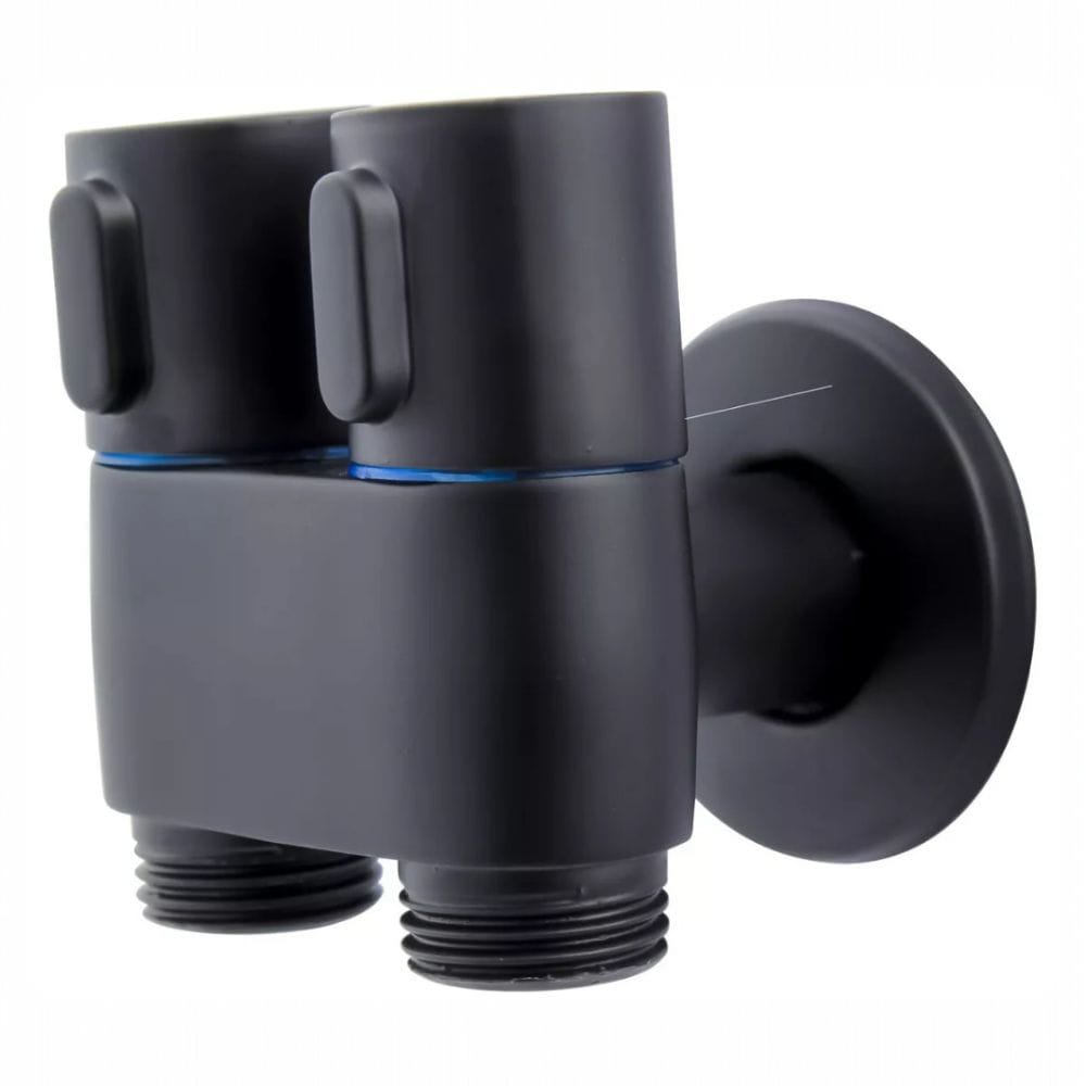 Válvula Doble Angular para Bidé o Inodoro Negro Mate  Acero Pesado