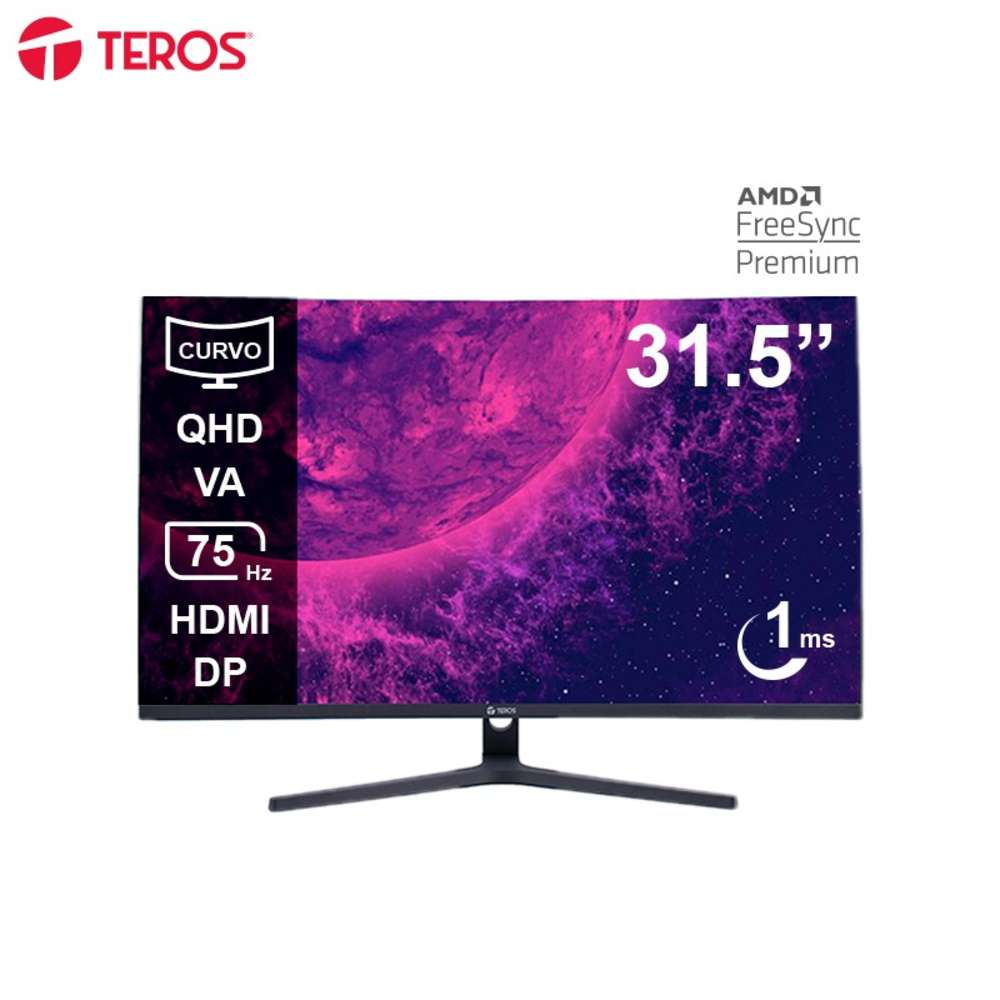 Monitor curvo TEROS TE-3253S 31.5"" QHD VA 75Hz 1ms HDMI DP AUDIO OUT Negro