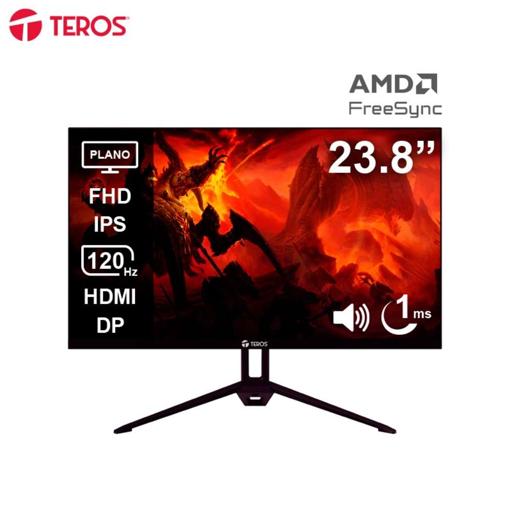 Monitor plano TEROS TE-2415S 23.8"" FHD IPS 120Hz 1ms HDMI DP PARLANTES negro
