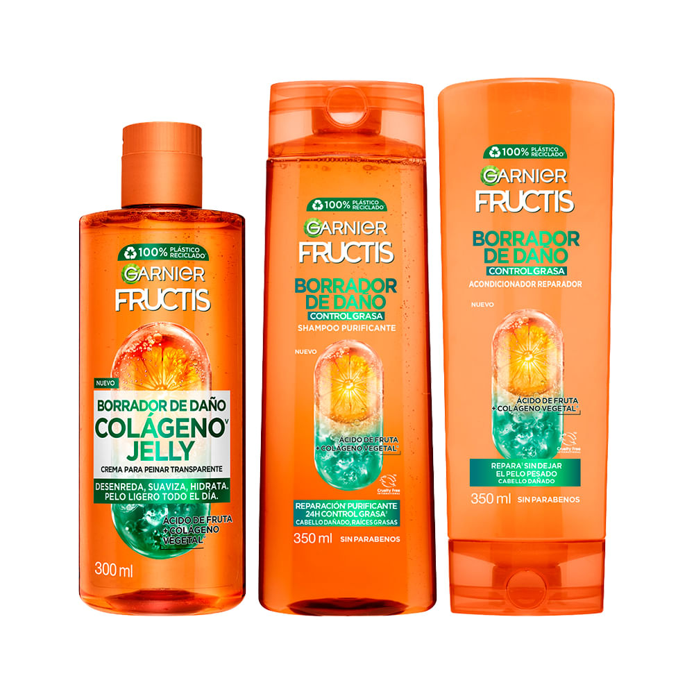 Pack FRUCTIS Shampoo Oil Control Frasco 350ml + Acondicionador Oil Control Frasco 350ml + Crema Oil Control