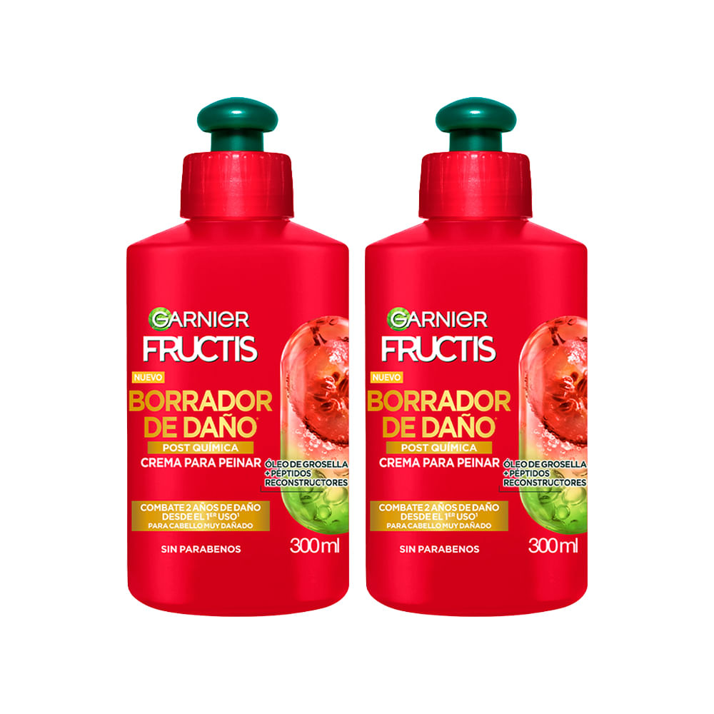 Pack Crema para Peinar FRUCTIS Borra Daño Químico Frasco 300ml Paquete 2un