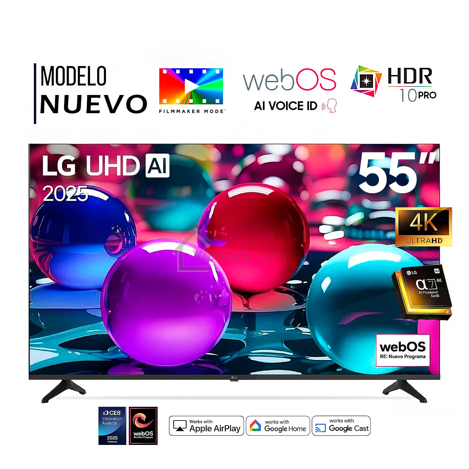 Televisor Lg 55 Pulg Ultra HD 4K AI ThinQ 55UA7300PSB Modelo 2025- Negro