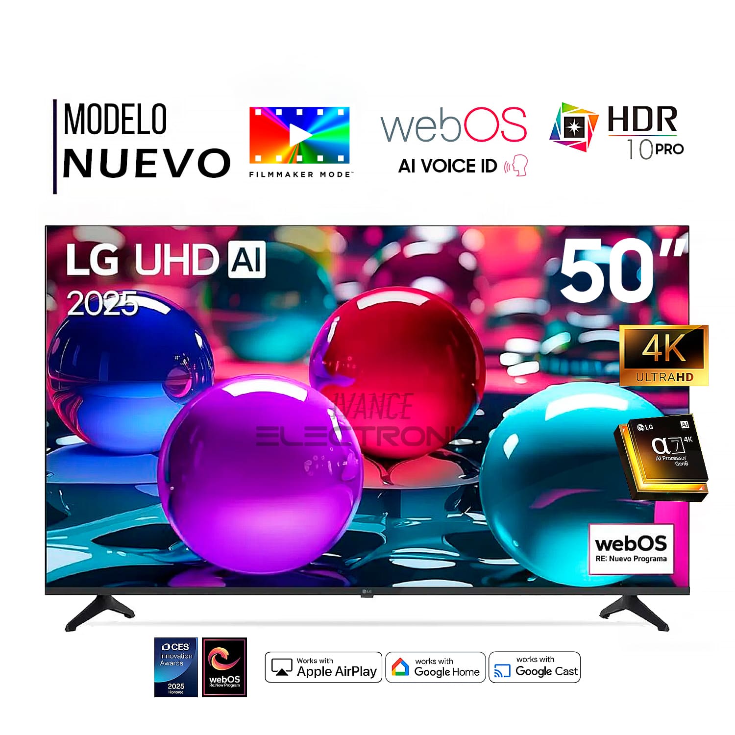 Televisor Lg 50 Pulg Ultra HD 4K AI ThinQ 50UA7300PSB Modelo 2025- Negro