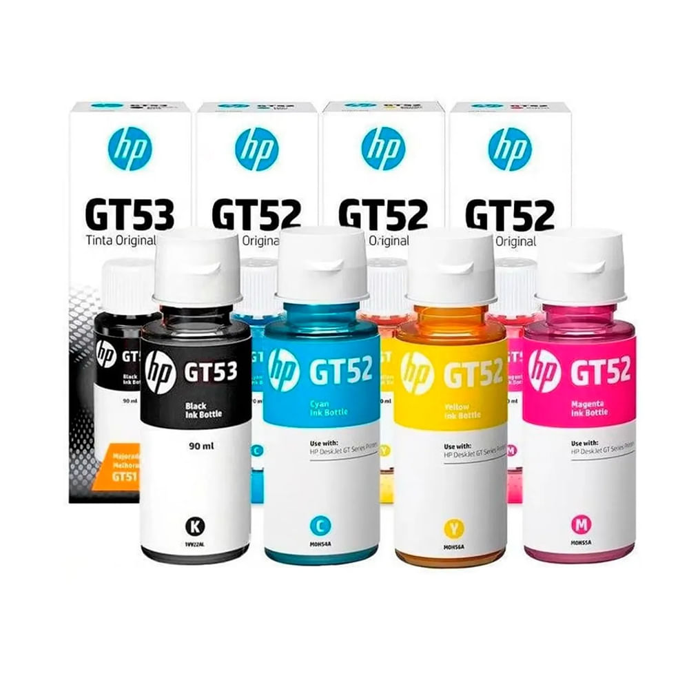 Kit de 4 Tintas HP GT53 GT52 Negro y Colores DeskJet GT 5820 Ink Tank 315 415 Original
