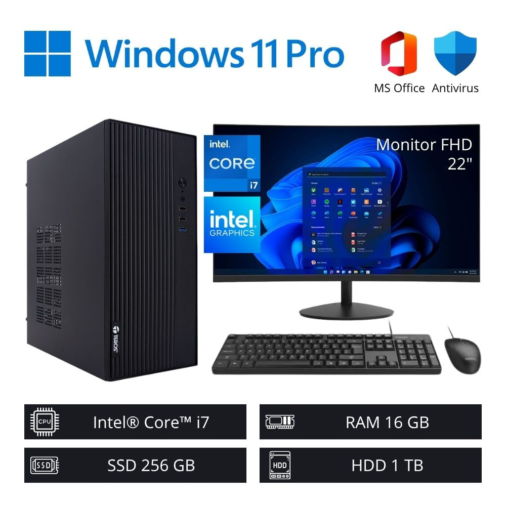 Computadora PC Intel ci7 3.80 GHz 16GB RAM 256GB SSD 1TB HDD - Monitor 22'' FHD