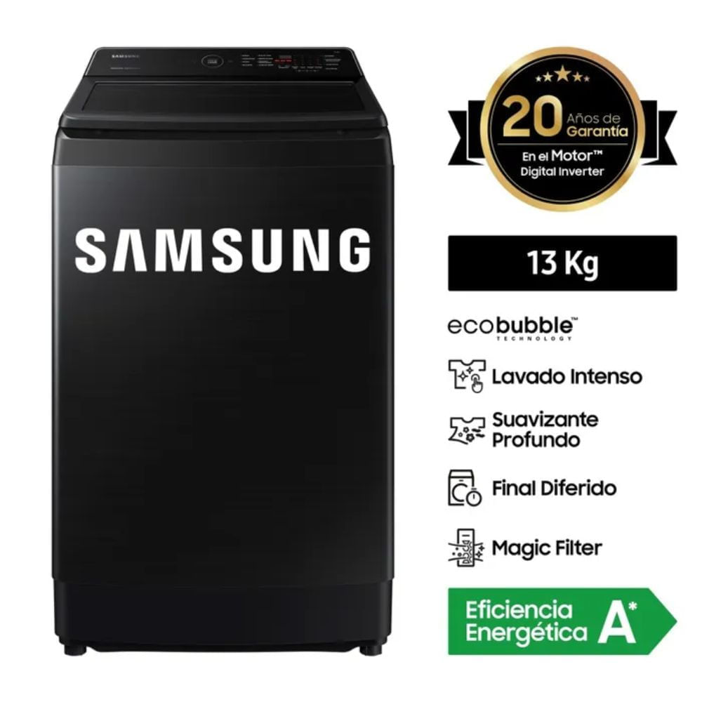Lavadora Ecobubble Samsung WA13CG5441BVPE 13 Kg Negro