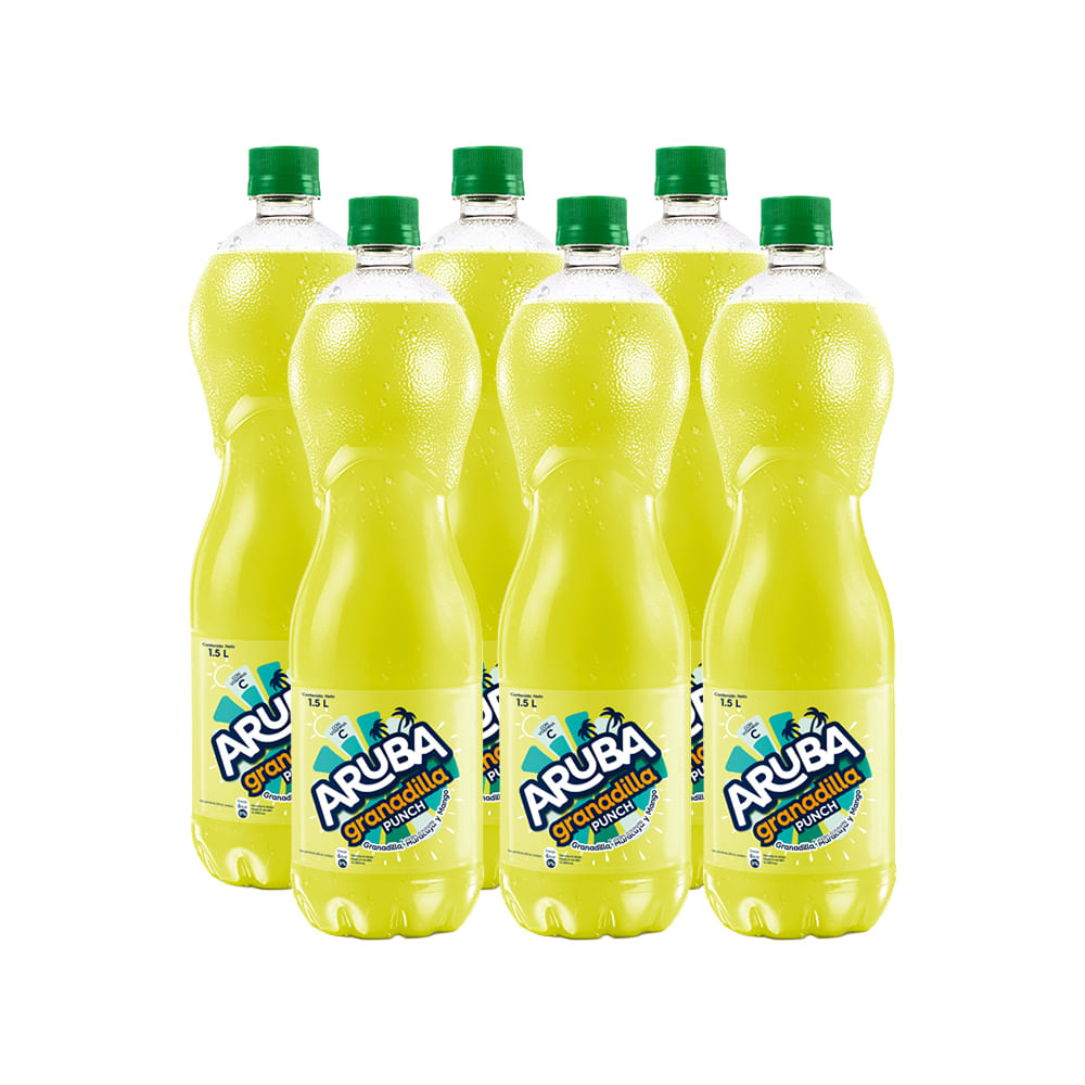 Refresco ARUBA Sabor a Granadilla Punch Paquete 6 Botellas 1.5L c/u