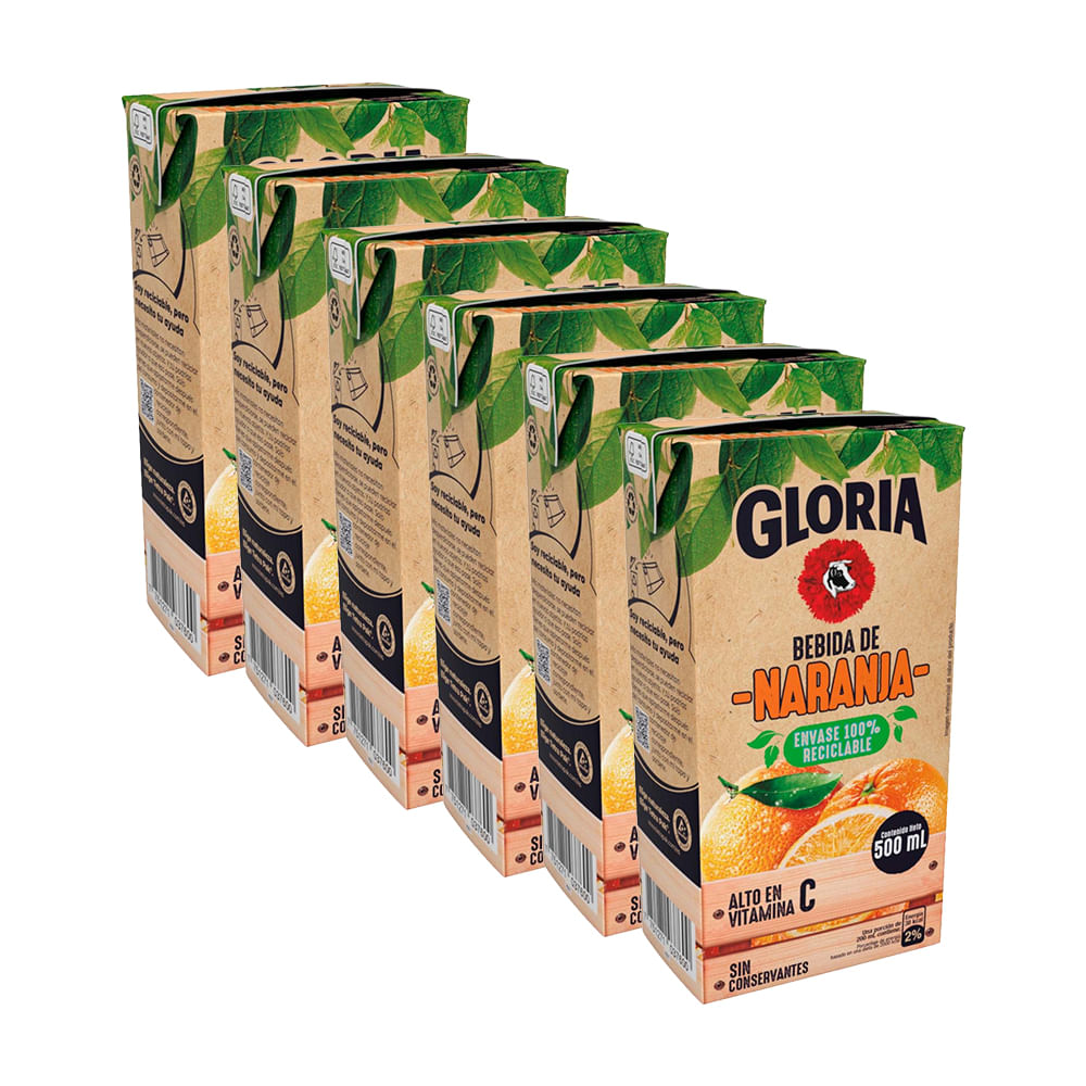 Bebida de Naranja GLORIA Paquete 6 Tetrapacks 500ml c/u