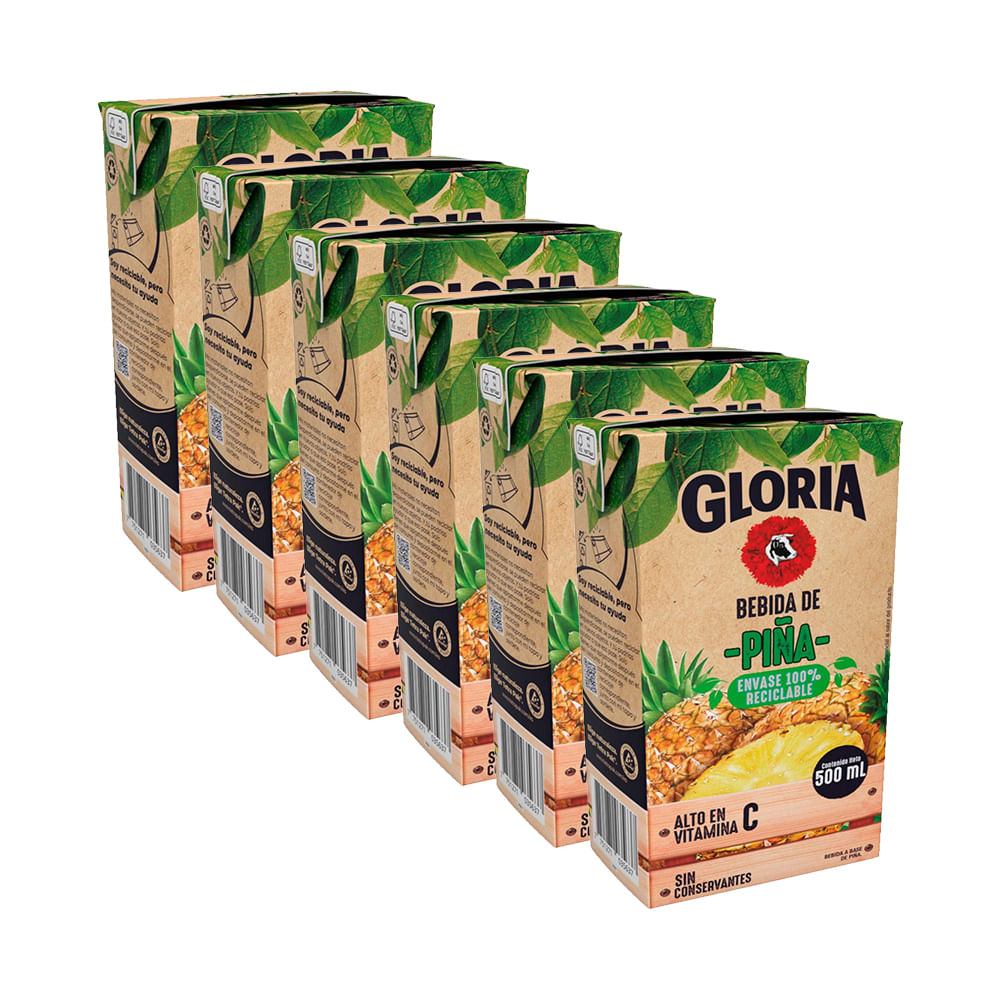 Bebida de Piña GLORIA Paquete 6 Tetrapacks 500ml c/u