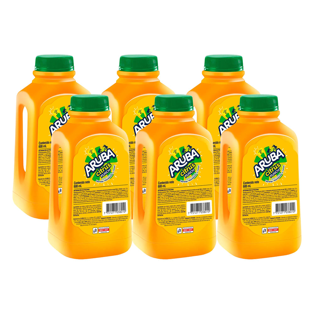 Refresco ARUBA Citrus Punch Paquete 6 Galoneras 600ml c/u