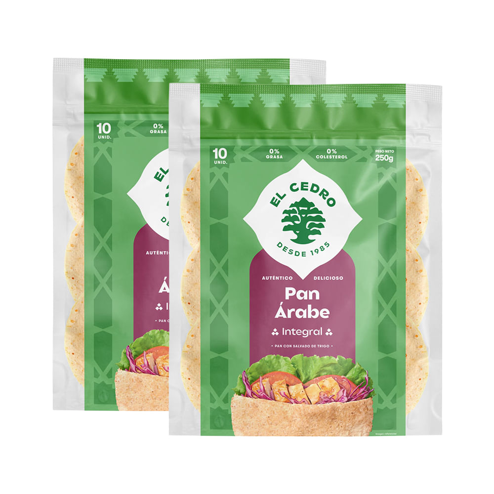 Pack Pan Árabe Integral EL CEDRO con Salvado de Trigo Bolsa 10un x 2un