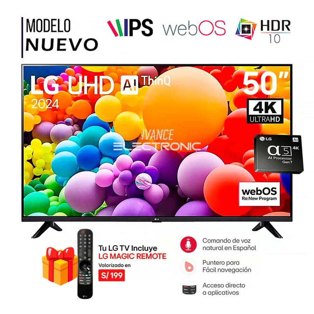 Televisor LG 50 Pulg. LED Smart TV UHD 4K con ThinQ AI 50UT7300 - Control Inteligente MAGIC