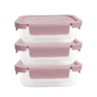 Taper De Vidrio 700ml Hermético y Práctico 3 Unidades Rosado