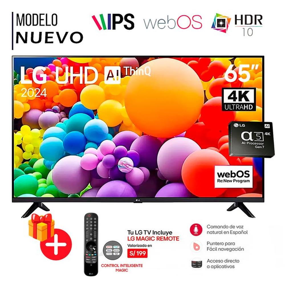 Televisor LG 65 Pulg LED Smart TV 4K UHD con Thinq AI 65UT7300PSA - Control Magic